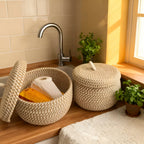 Storage Basket | Jute & Cotton With Lid