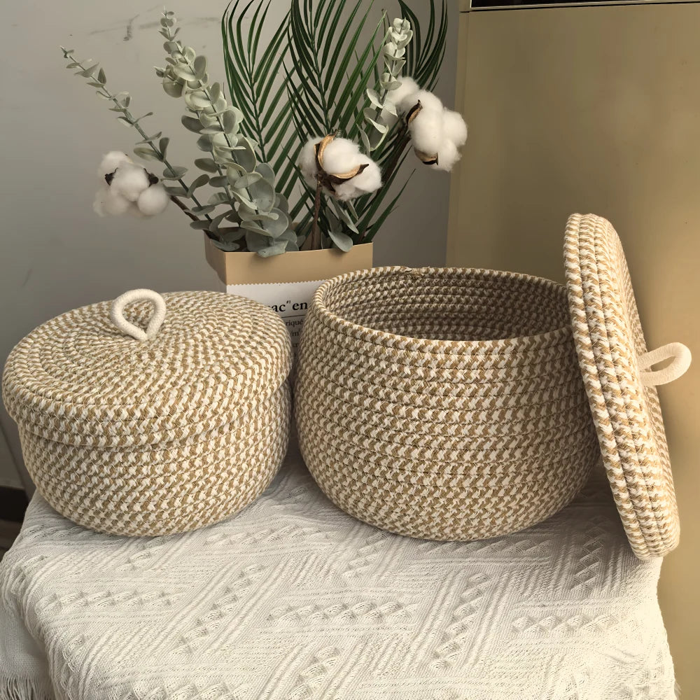 Storage Basket | Jute & Cotton With Lid