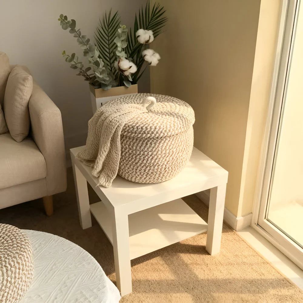 Storage Basket | Jute & Cotton With Lid