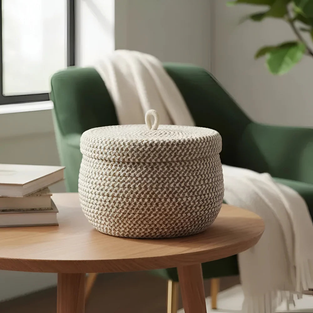 Storage Basket | Jute & Cotton With Lid