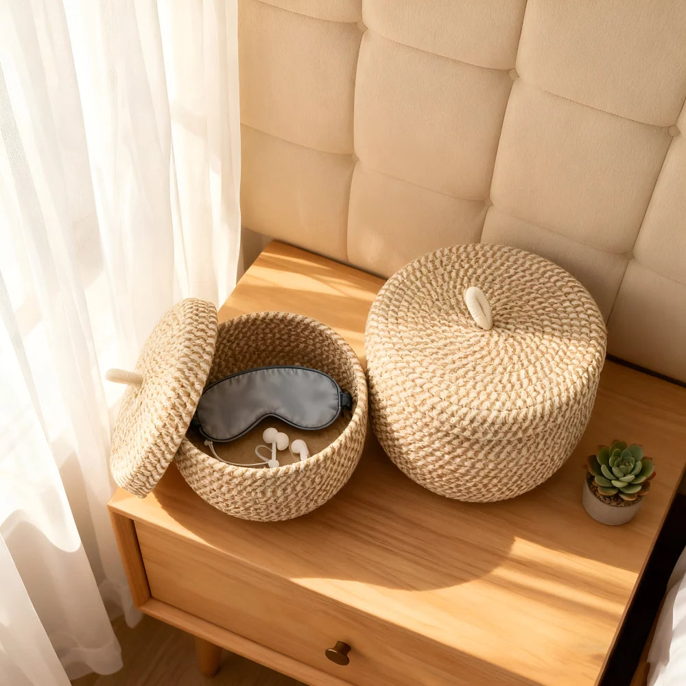 Storage Basket | Jute & Cotton With Lid