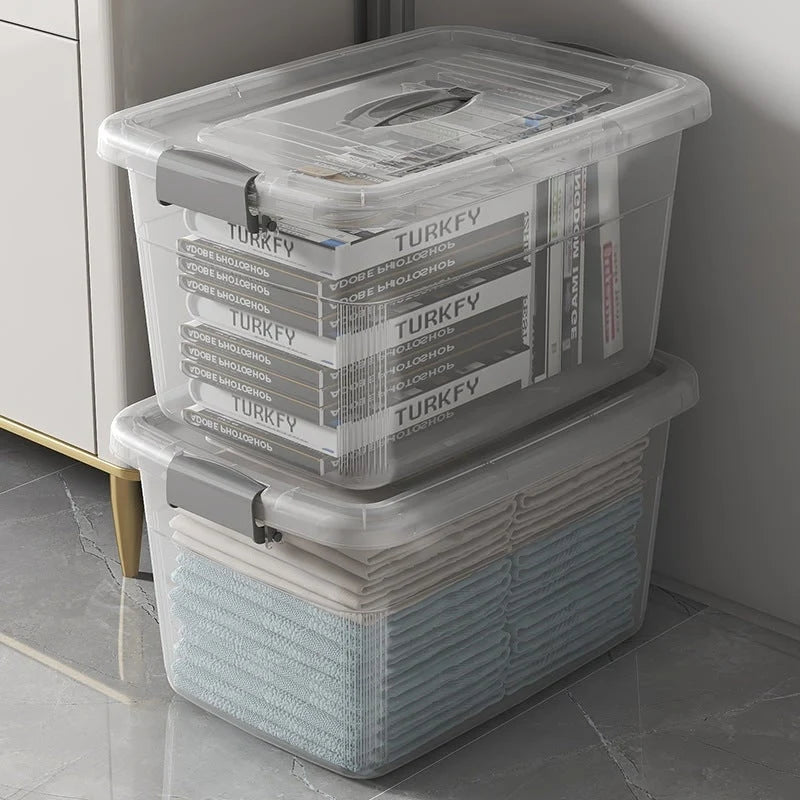 Storage Bin | Secure Latching Lid & Recessed Handle | Stackable Design