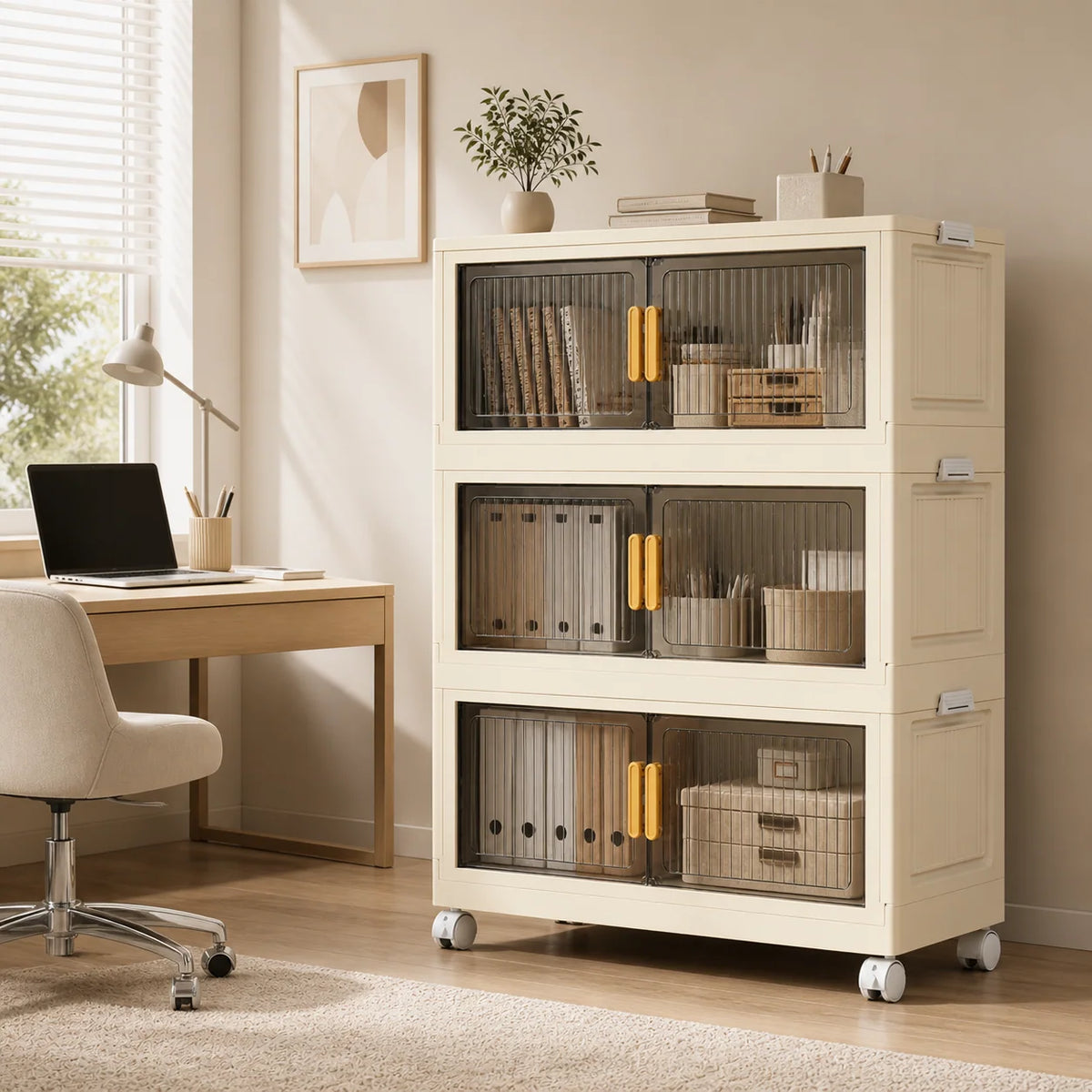 Storage Cabinet | Collapsible & Stackable | Rolling Wheels