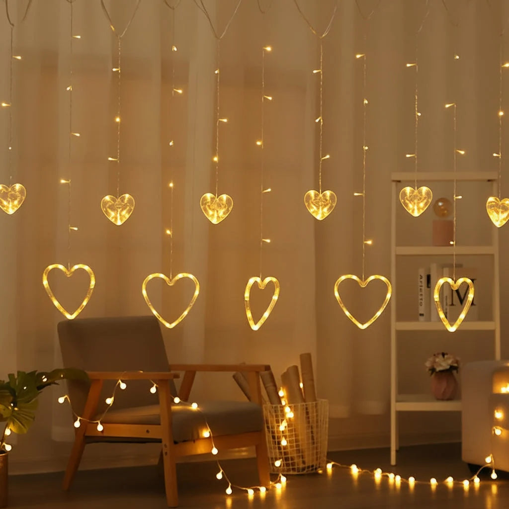 String Lights | Heart-Shaped Warm-White LEDs & Battery-Powered