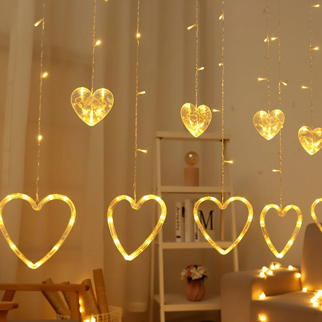 String Lights | Heart-Shaped Warm-White LEDs & Battery-Powered