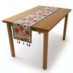 Table Runner | Embroidered Floral & Colorful Tassels | Machine Washable