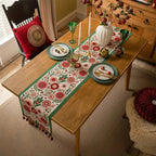 Table Runner | Embroidered Floral & Colorful Tassels | Machine Washable
