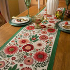 Table Runner | Embroidered Floral & Colorful Tassels | Machine Washable