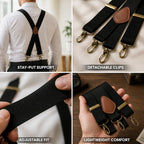 Suspenders | X-Back Adjustable & Lightweight | 4 Removable Clips