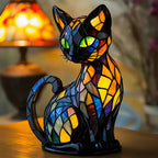 Table Lamp | Cat-Shaped Glass Mosaic & Colour-Changing | E14 Socket