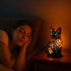 Table Lamp | Cat-Shaped Glass Mosaic & Colour-Changing | E14 Socket
