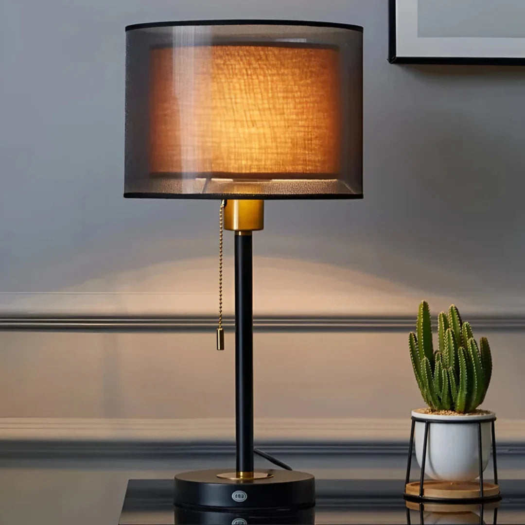 Table Lamp | Double-Layer Fabric Shade & Metal Base
