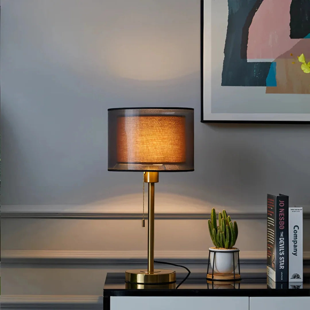 Table Lamp | Double-Layer Fabric Shade & Metal Base