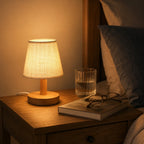 Table Lamp | Linen Shade & Wood Base | USB Powered