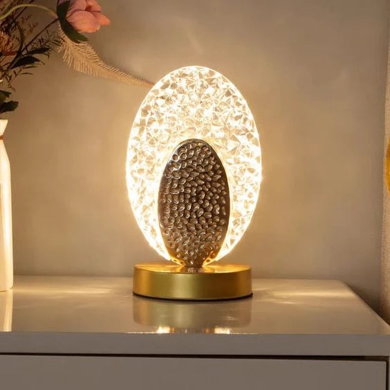 Table Lamp | Peacock-Inspired Crystal & Dimmable USB LED