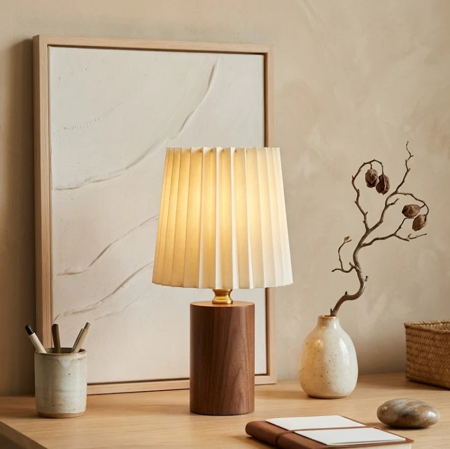 Table Lamp | Pleated Fabric Shade & Soft, Diffused Light