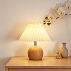 Table Lamp | Pleated Fabric Shade & Wood Base