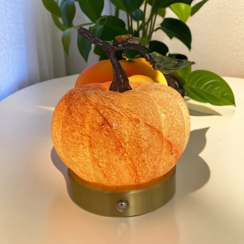 Table Lamp | Pumpkin-Shaped Glass & Touch Control | USB Powered