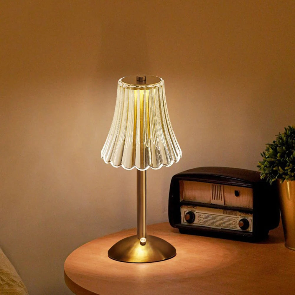 Table Lamp | Tri-Color LED & USB Rechargeable | Faceted Crystal Shade