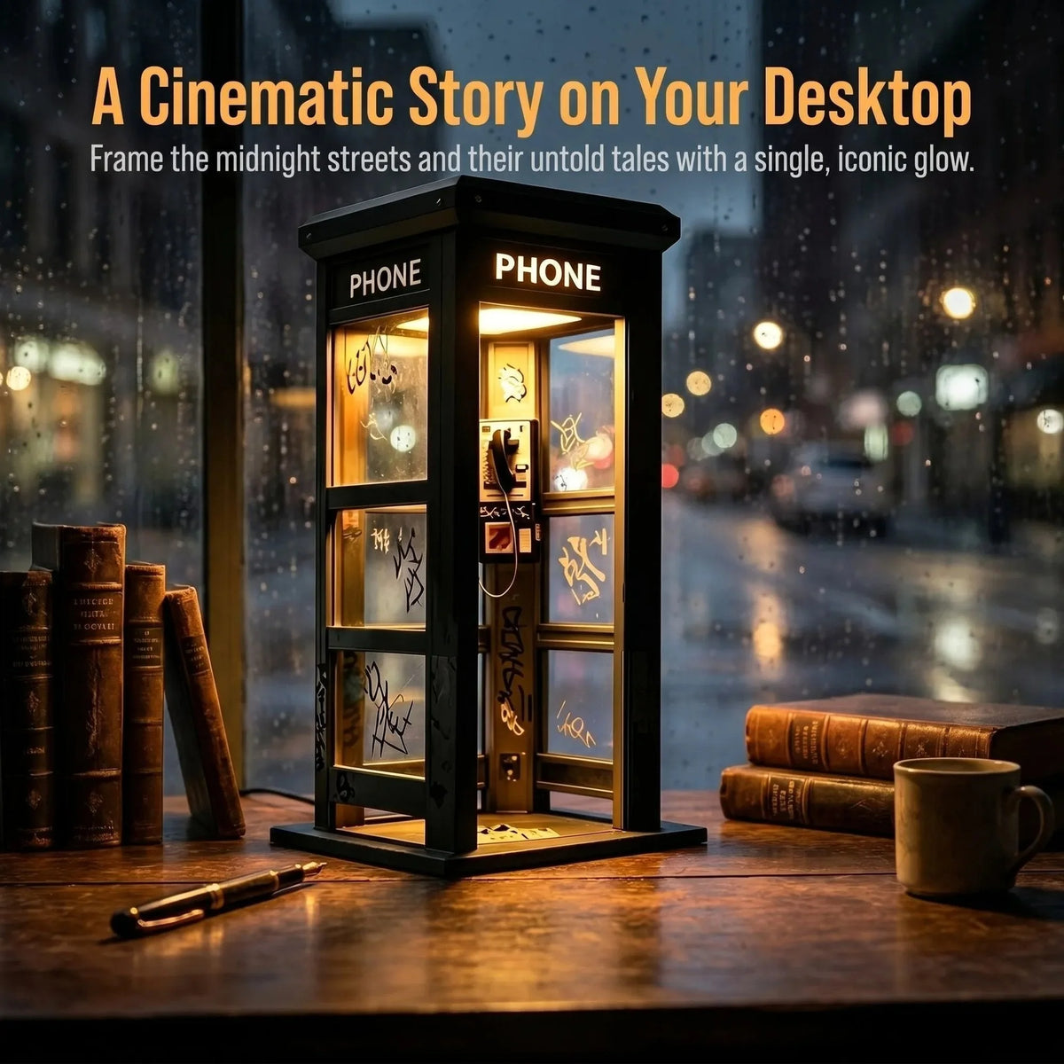 Table Lamp | Vintage Phone Booth Design & Warm Ambient Light | Battery-Powered