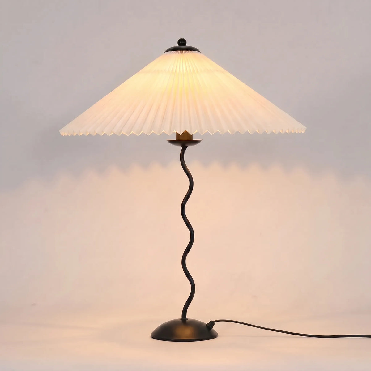 Table Lamp | Wavy Metal Base & Wide Pleated Shade