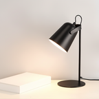 Table Lamp | Cylindrical Iron Base & Rounded Shade | In-Line Cord Switch