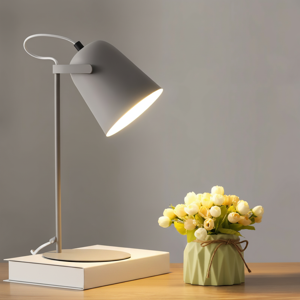 Table Lamp | Cylindrical Iron Base & Rounded Shade | In-Line Cord Switch