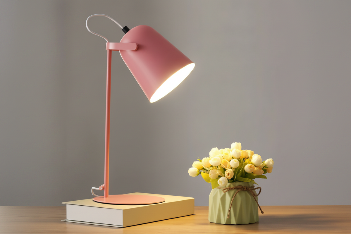 Table Lamp | Cylindrical Iron Base & Rounded Shade | In-Line Cord Switch