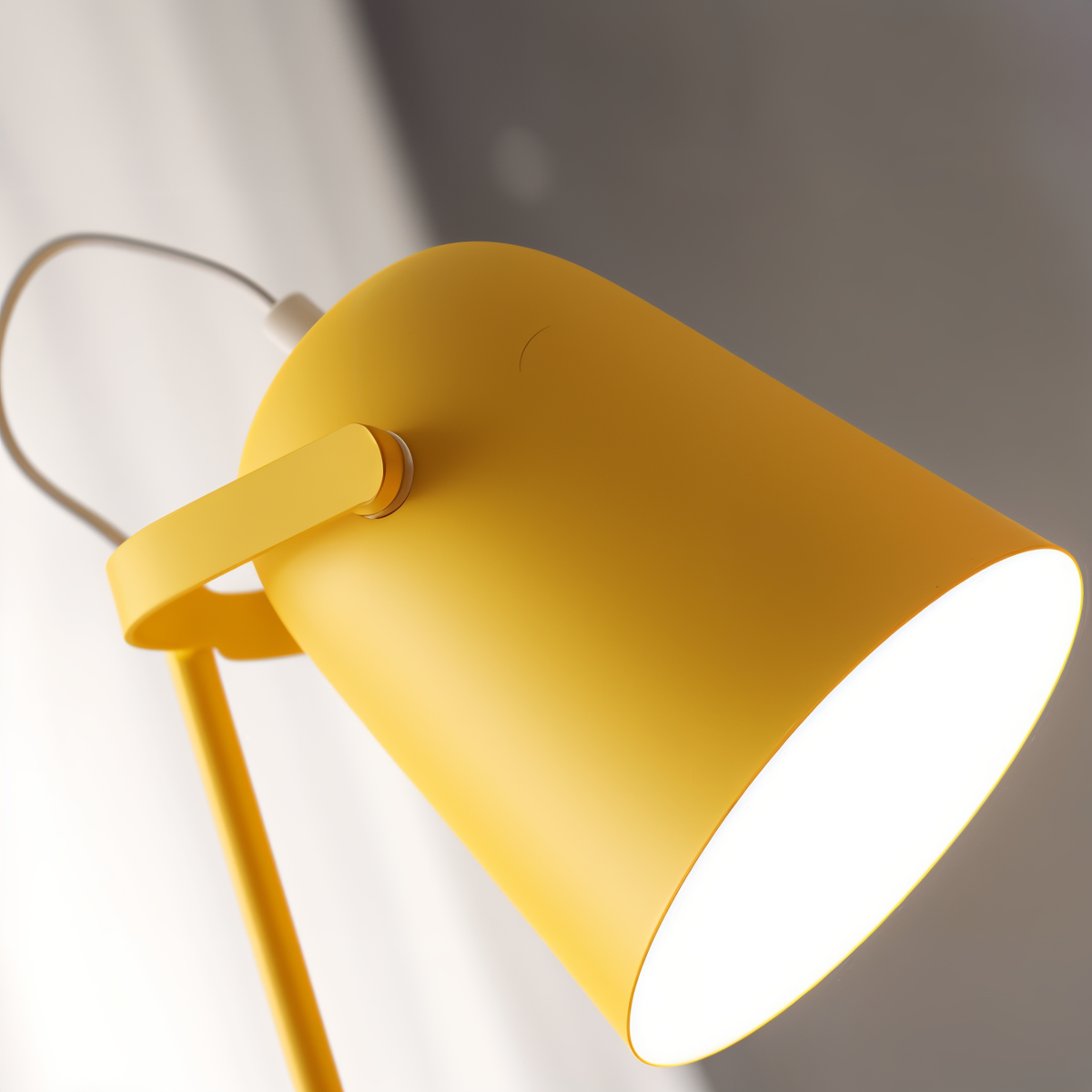Table Lamp | Cylindrical Iron Base & Rounded Shade | In-Line Cord Switch
