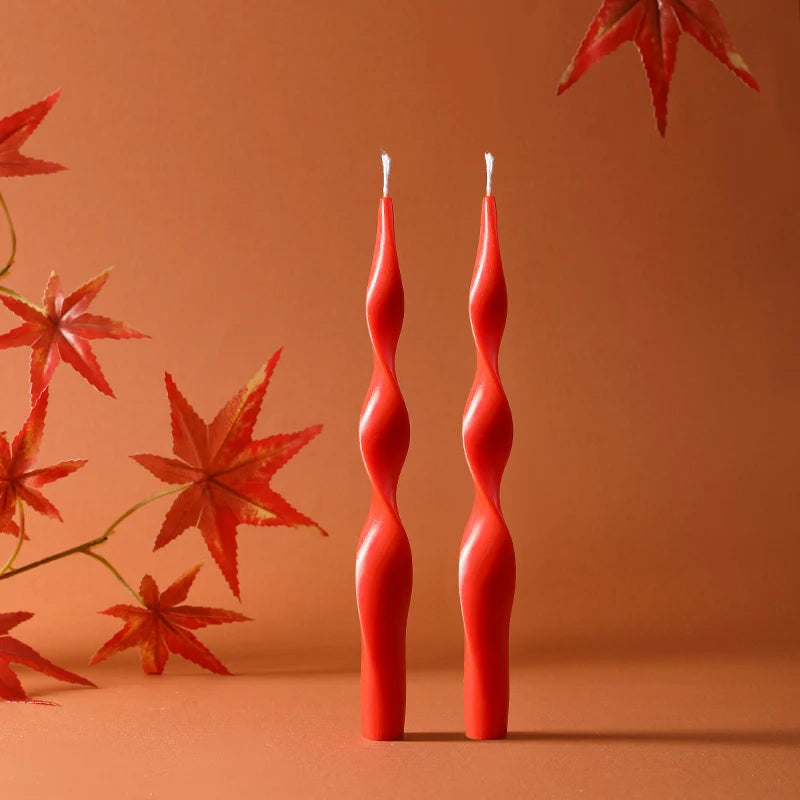 Taper Candle Pair | Sinuous Twist & Drip-Resistant