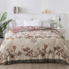 Bed Blanket | Floral Jacquard Woven Cotton | Tassel Trim