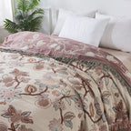 Bed Blanket | Floral Jacquard Woven Cotton | Tassel Trim