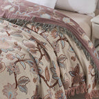 Bed Blanket | Floral Jacquard Woven Cotton | Tassel Trim