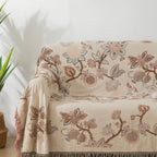 Bed Blanket | Floral Jacquard Woven Cotton | Tassel Trim