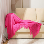 Throw Blanket | Chunky Knit & Tassel Edges | 51 x 94 in