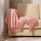 Throw Blanket | Chunky Knit & Tassel Edges | 51 x 94 in