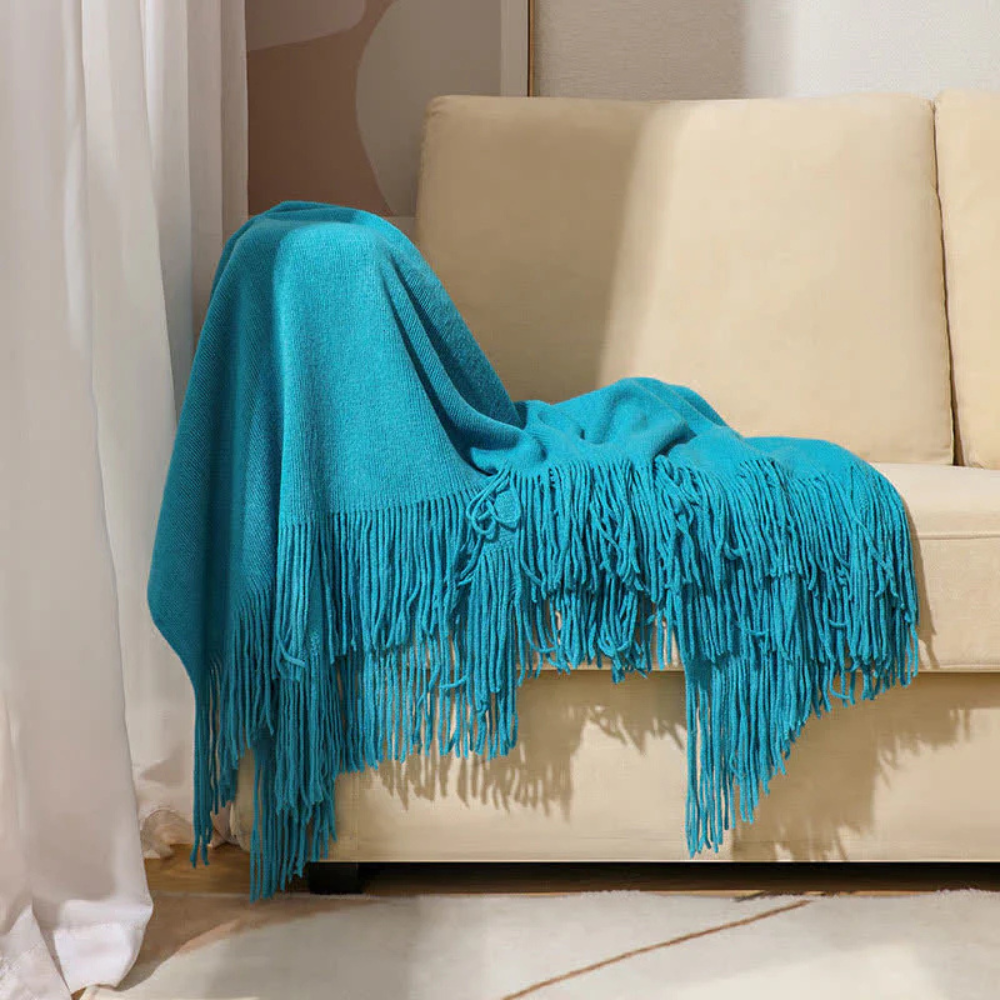 Throw Blanket | Chunky Knit & Tassel Edges | 51 x 94 in