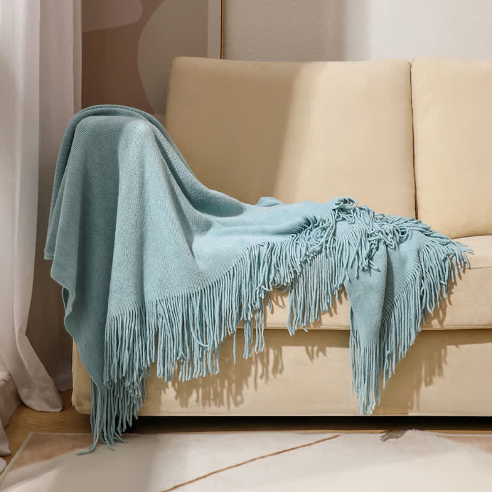 Throw Blanket | Chunky Knit & Tassel Edges | 51 x 94 in