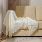 Throw Blanket | Chunky Knit & Tassel Edges | 51 x 94 in