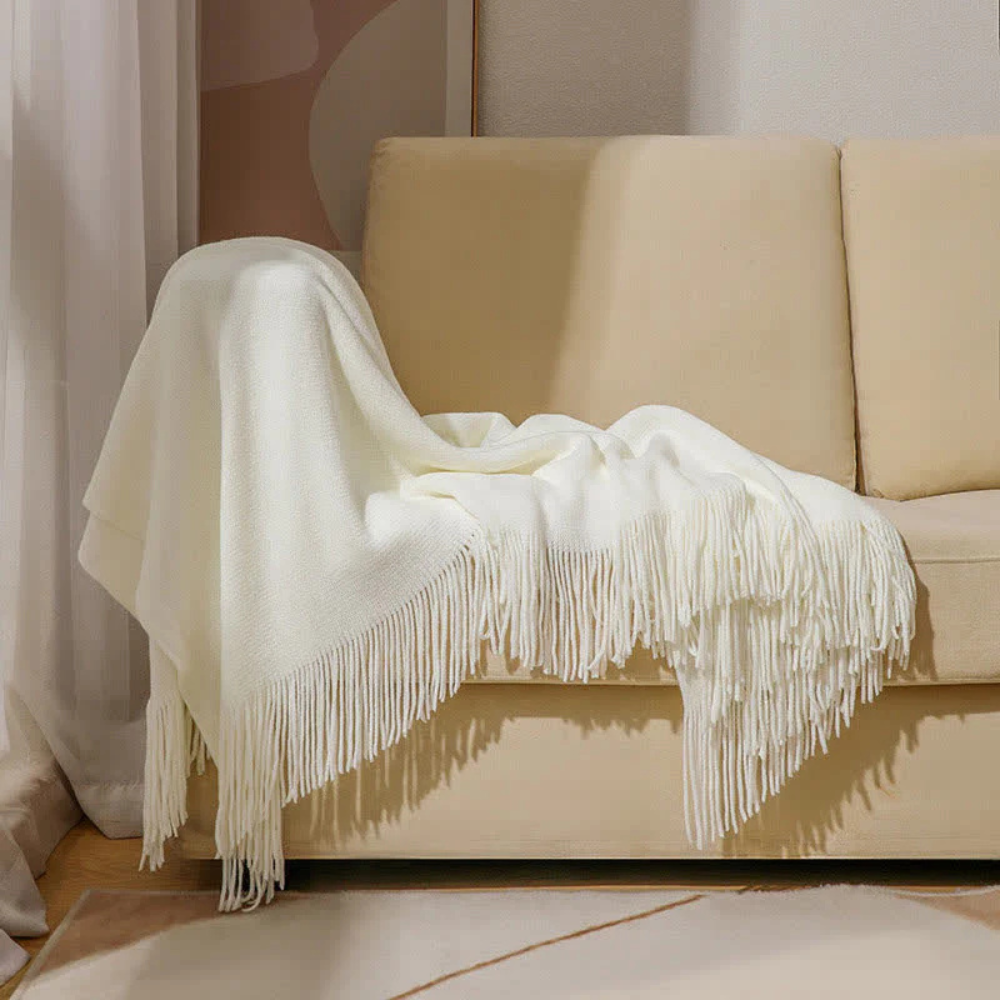 Throw Blanket | Chunky Knit & Tassel Edges | 51 x 94 in