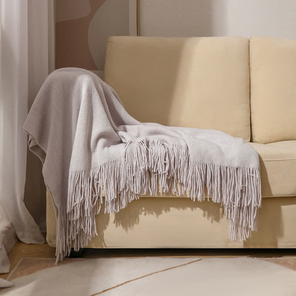 Throw Blanket | Chunky Knit & Tassel Edges | 51 x 94 in