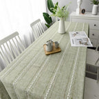 Tablecloth | Embroidered Stripes & Cotton Linen | Tassel Lace Trim