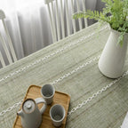 Tablecloth | Embroidered Stripes & Cotton Linen | Tassel Lace Trim