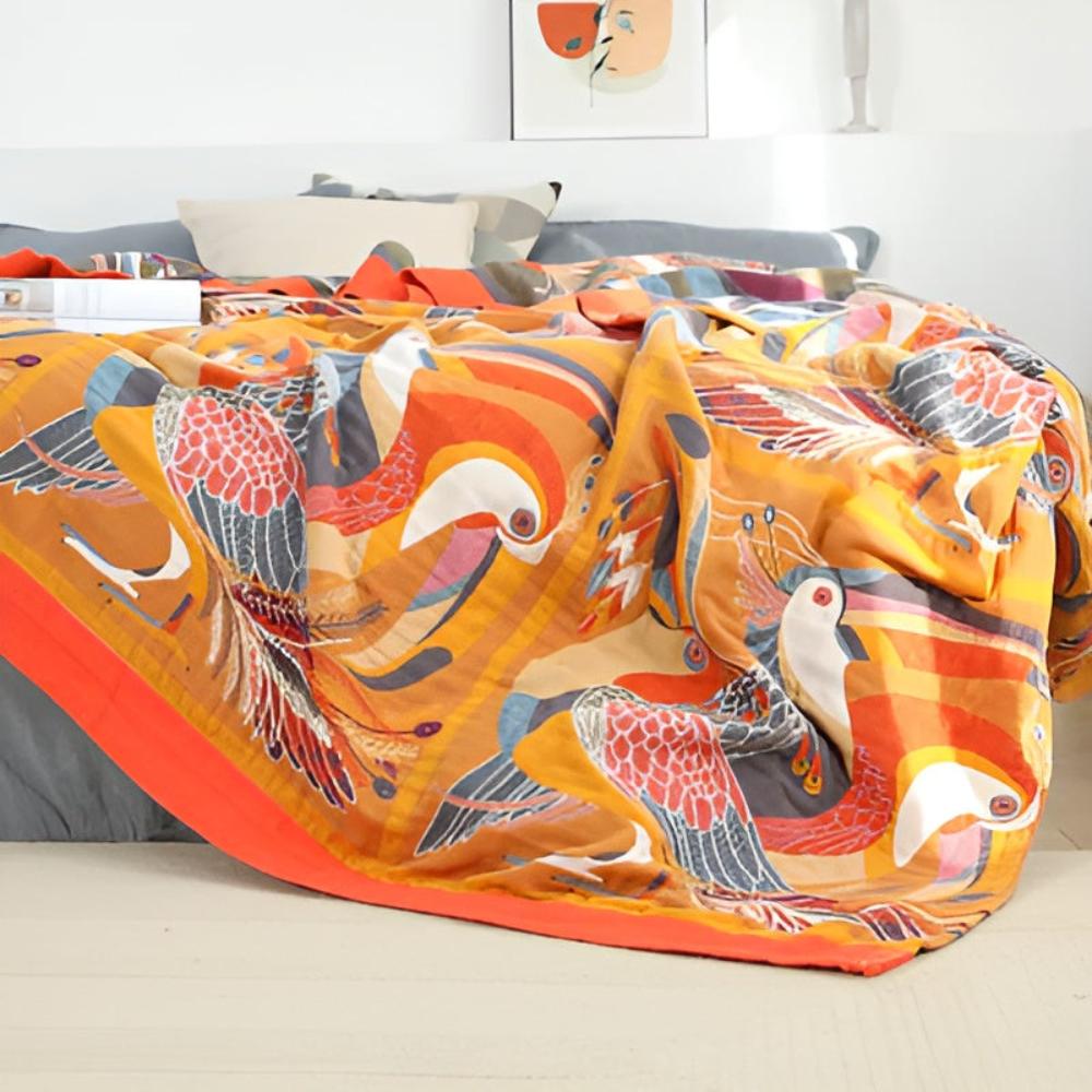 Throw Blanket | Reversible Toucan Print | Soft Cotton Gauze