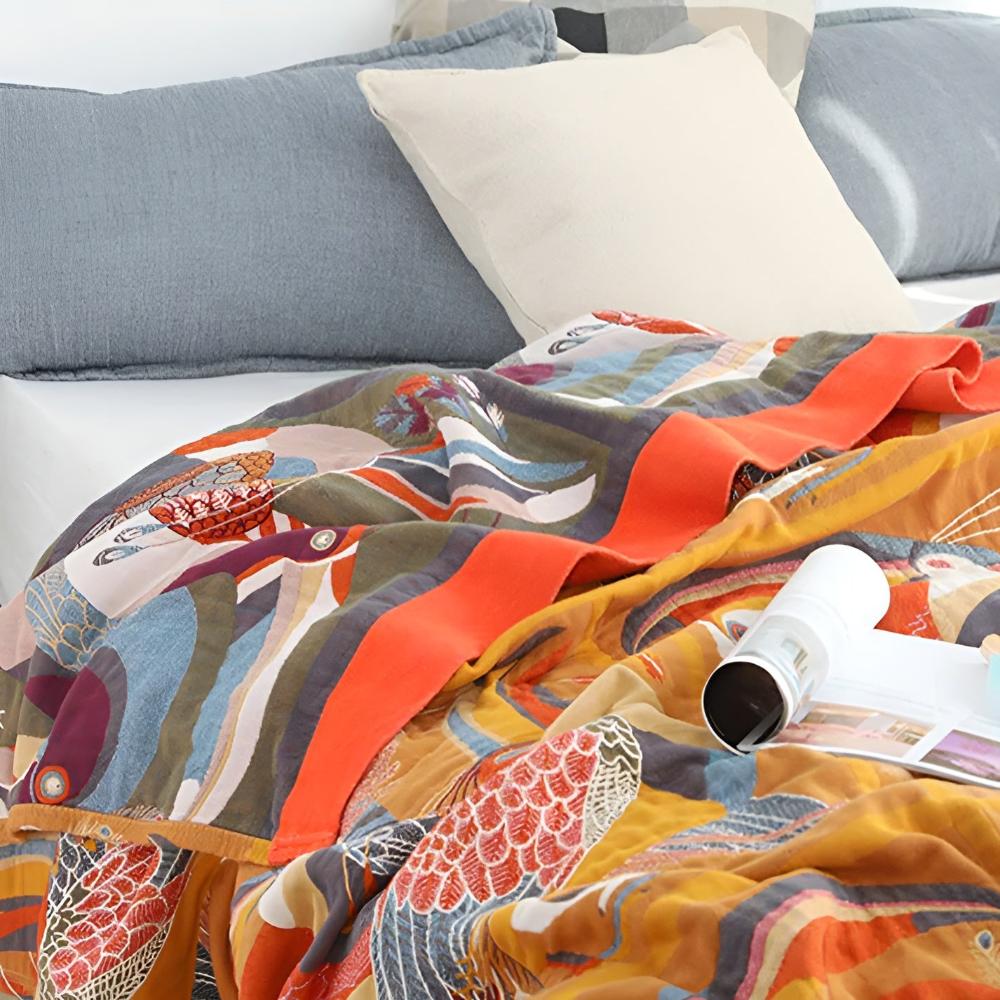 Throw Blanket | Reversible Toucan Print | Soft Cotton Gauze