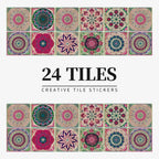 Tile Pattern Wall Stickers | Peel-And-Apply European-Inspired | 24-Piece Set