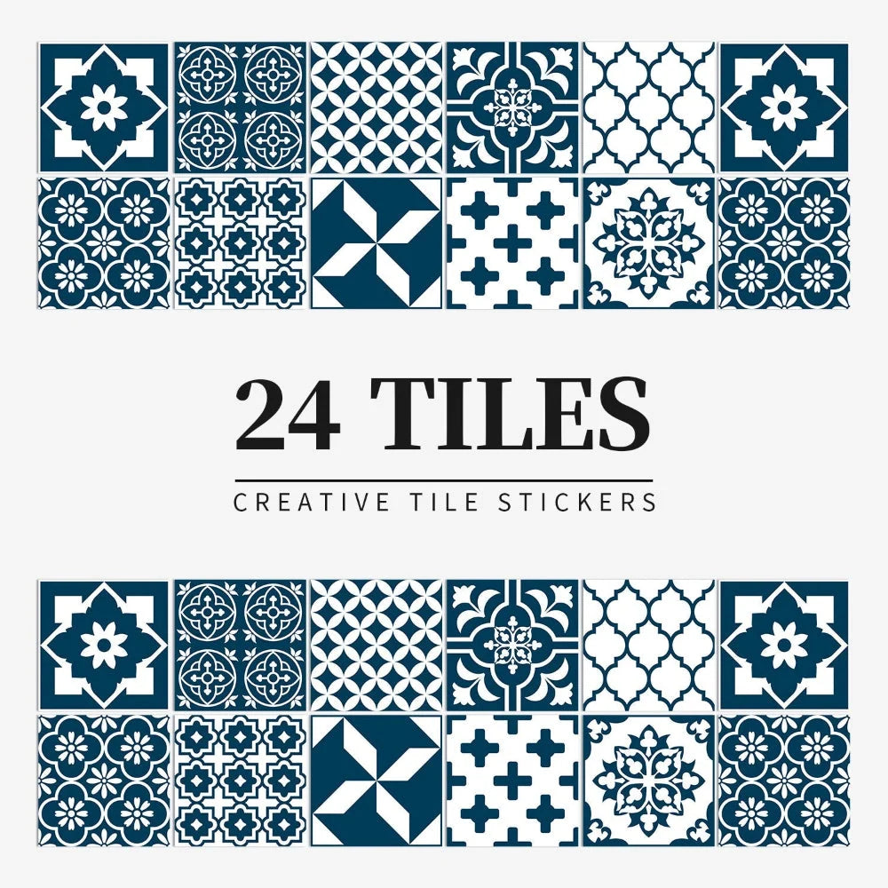 Tile Pattern Wall Stickers | Peel-And-Apply European-Inspired | 24-Piece Set