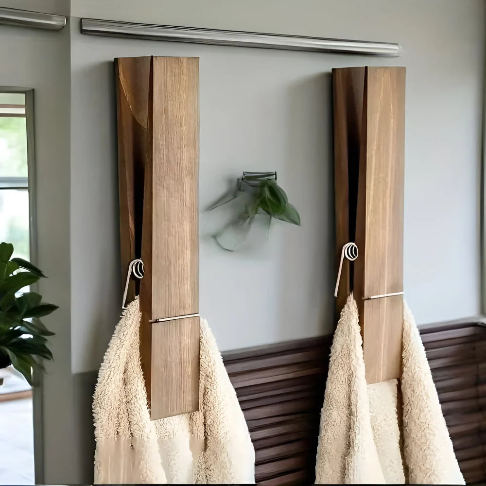 Towel Holder | Solid Wood & Stainless Steel Clamp | Space-Saving Wall-Mounted