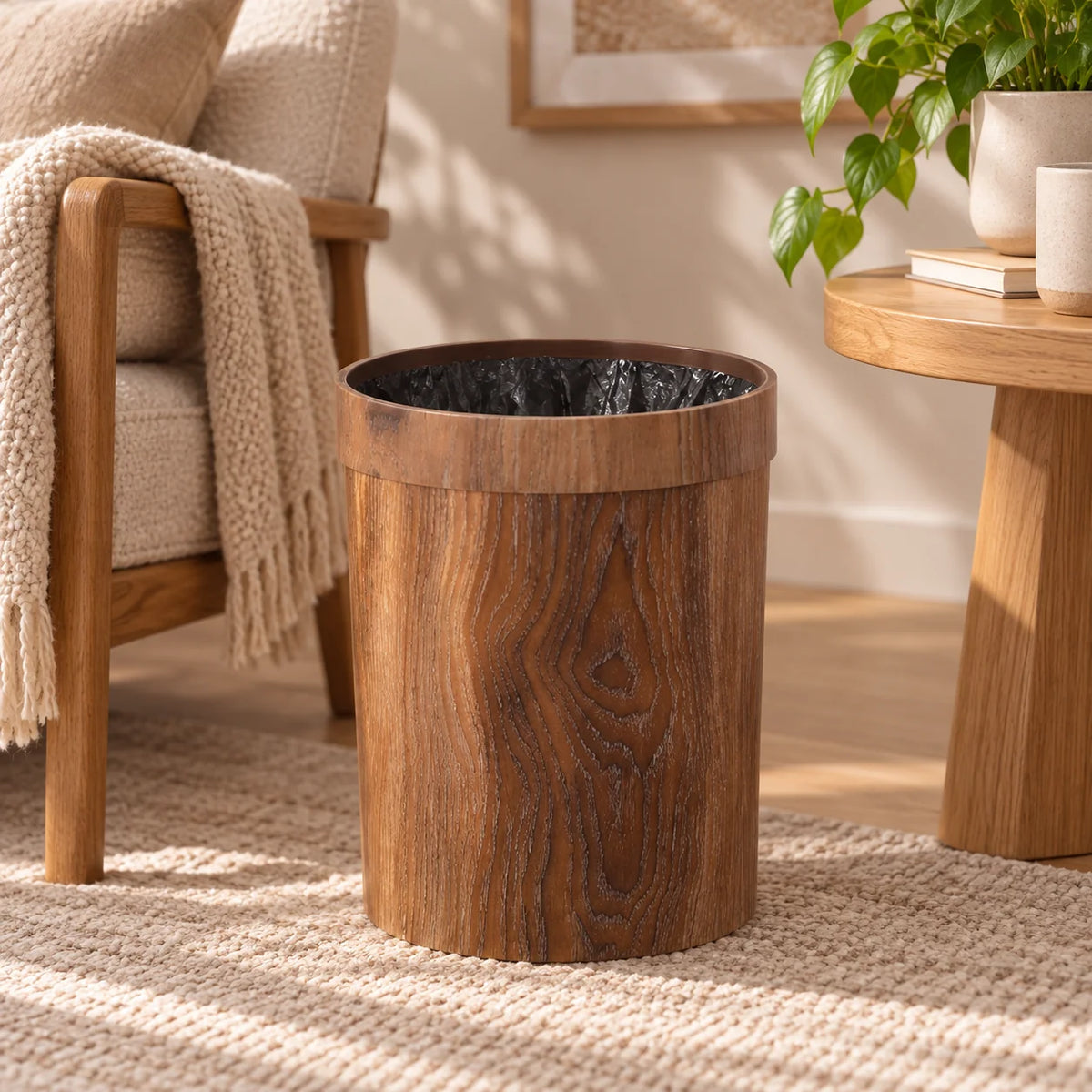 Trash Can | Natural Wood & Removable Lid | Compact