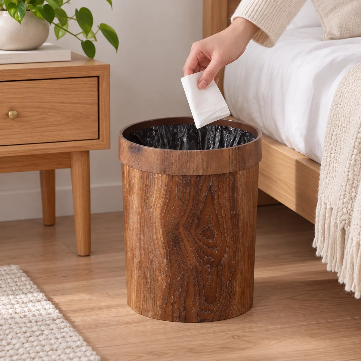 Trash Can | Natural Wood & Removable Lid | Compact